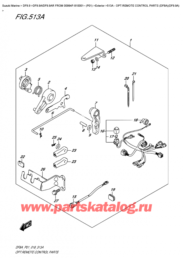   ,   , Suzuki DF9.9A S FROM 00994F-810001~ (P01)  2018 , Opt:remote  Control  Parts  (Df8A)(Df9.9A)