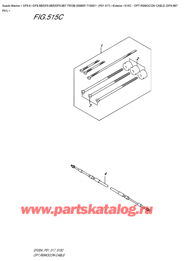  ,   , SUZUKI DF9.9B TL FROM 00995F-710001~ (P01 017), Opt:remocon  Cable  (Df9.9Bt  P01)