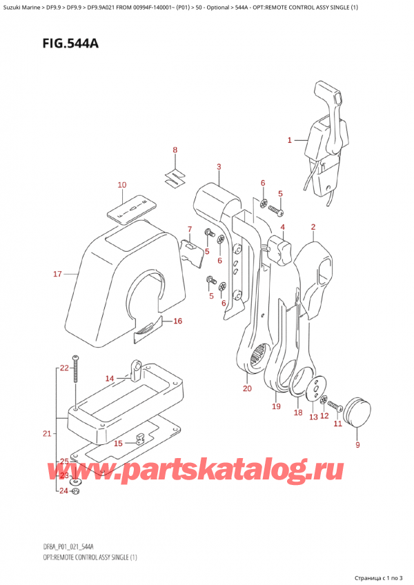  ,    , Suzuki Suzuki DF9.9A S FROM 00994F-140001~ (P01 021) , Opt:remote  Control Assy  Single  (1) /    ,  (1)