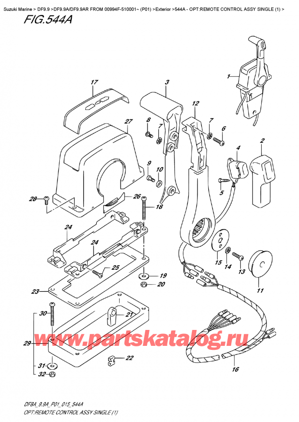 ������ �������������, �� ��������� ���������, Suzuki DF9.9AS FROM 00994F-510001~ (P01) ������ 2015 ����, Opt:remote  Control  Assy  Single  (1) / ������������� ���������� � �����, ��������� (1)