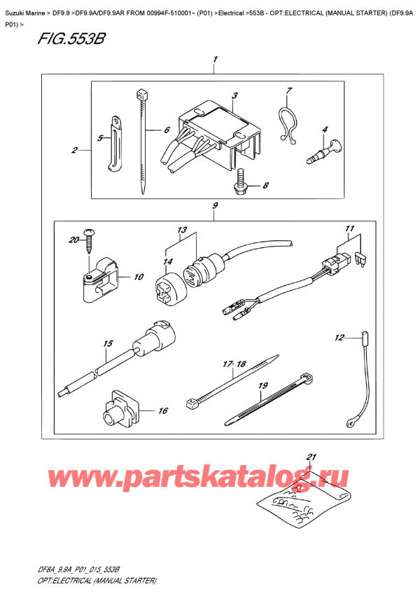 ,  , SUZUKI DF9.9AS FROM 00994F-510001~ (P01)  2015 , Opt:electrical  (Manual  Starter)  (Df9.9A  P01) - :  ( ) (Df9.9A P01)