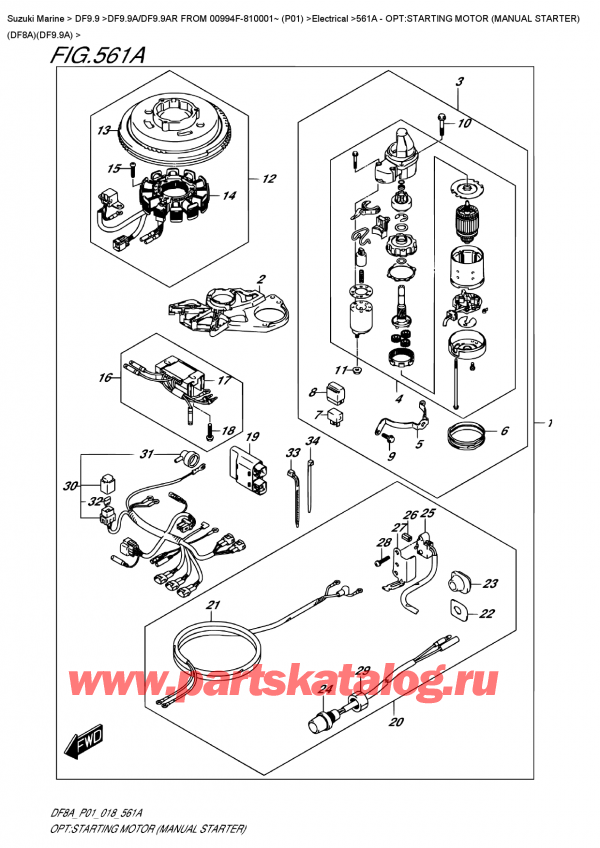   ,    , Suzuki DF9.9A S FROM 00994F-810001~ (P01), :  ( ) (Df8A) (Df9.9A) - Opt:starting  Motor  (Manual  Starter)  (Df8A)(Df9.9A)