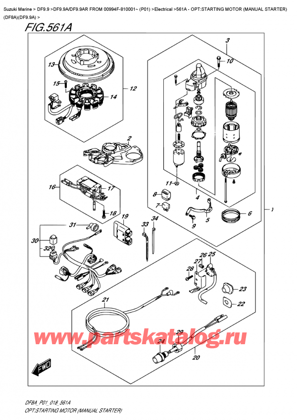  ,   , Suzuki DF9.9A S FROM 00994F-810001~ (P01)  2018 , Opt:starting  Motor  (Manual  Starter)  (Df8A)(Df9.9A) - :  ( ) (Df8A) (Df9.9A)