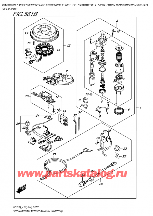  ,   , Suzuki DF9.9A/DF9.9AR FROM 00994F-610001~ (P01)    2016 , Opt:starting  Motor  (Manual  Starter)  (Df9.9A P01)