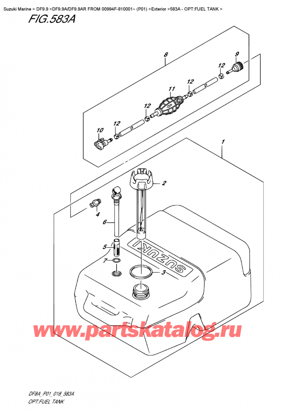   ,   , Suzuki DF9.9A S FROM 00994F-810001~ (P01), Opt:fuel  Tank