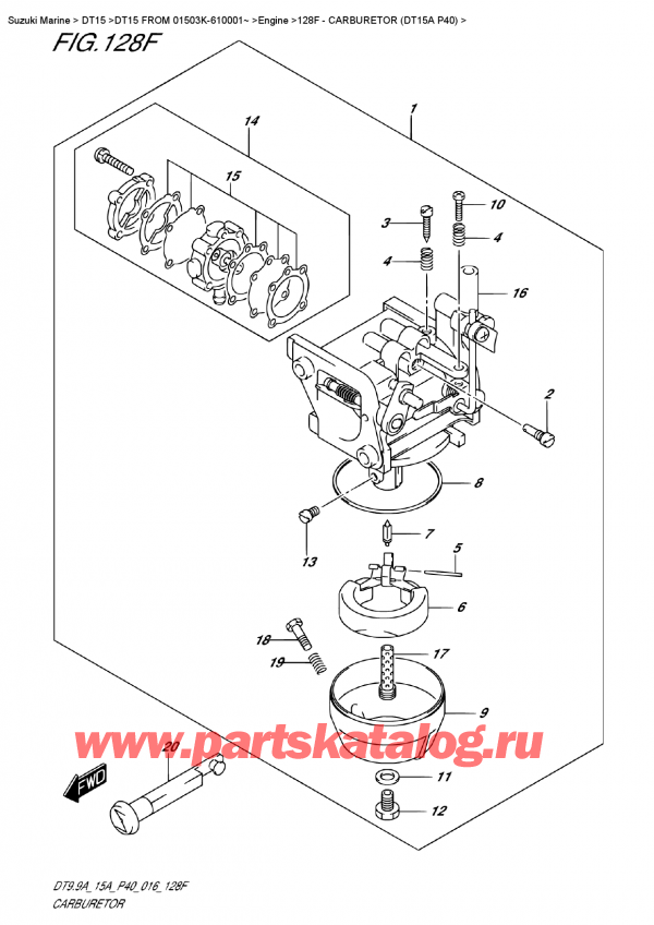   ,    , SUZUKI DT15 FROM  01503K-610001~ ,  (Dt15A P40) / Carburetor  (Dt15A P40)