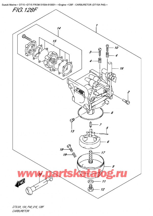 ������ ��������, �� ��������� �������� �����, Suzuki DT15A S / L FROM 01504-610001~ (P40 016), Carburetor  (Dt15A P40) - ���������� (Dt15A P40)