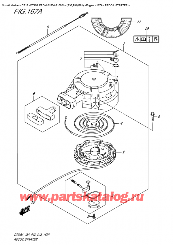   ,   , Suzuki DT15A S / L FROM 01504-810001~ (P40 018), Recoil Starter /  