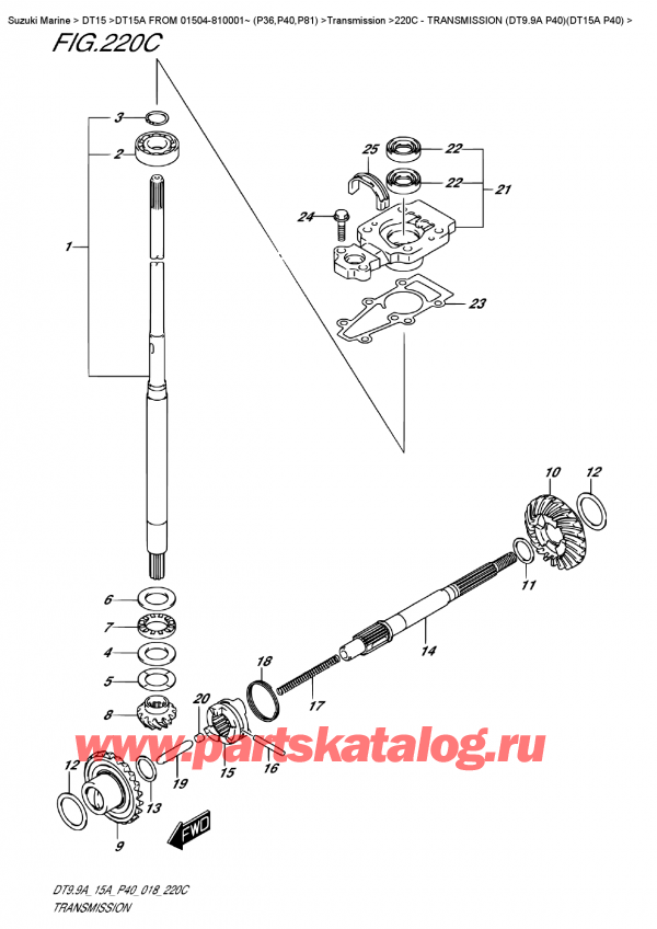 ������ �������������, �� ��������� �����, Suzuki DT15A S / L FROM 01504-810001~ (P40 018), Transmission  (Dt9.9A  P40)(Dt15A  P40) / ����������� (Dt9.9A P40) (Dt15A P40)