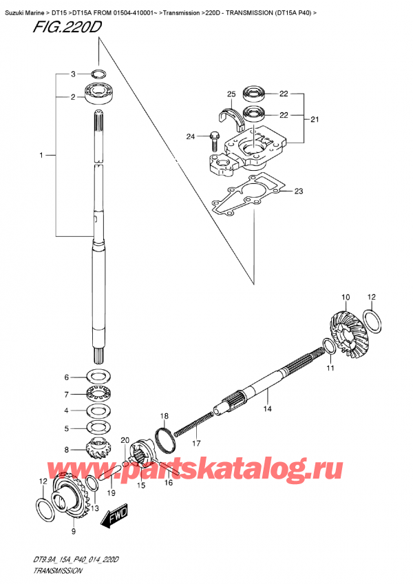 ������������ ��������, �� ��������� ���������, Suzuki DT15A S / L FROM 01504-410001~ (P40 014) ������ 2014 ����, Transmission (Dt15A P40)