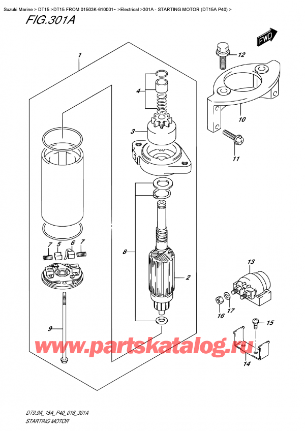 ,   , Suzuki DT15A S / L FROM  01503K-610001~ (P40 016),   (Dt15A P40) / Starting  Motor (Dt15A  P40)