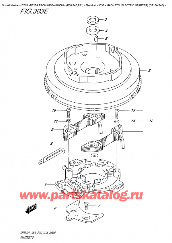 ,   , Suzuki DT15A S / L FROM 01504-810001~ (P40 018)  2018 , Magneto  (Electric  Starter)  (Dt15A  P40)