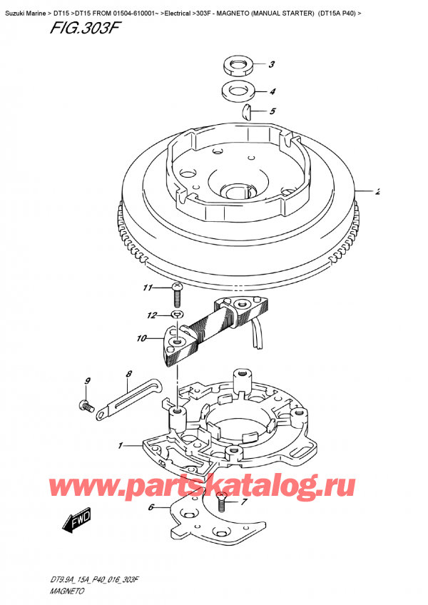  ,   , Suzuki DT15A S / L FROM 01504-610001~ (P40 016)  2016 , Magneto  (Manual Starter)  (Dt15A P40)