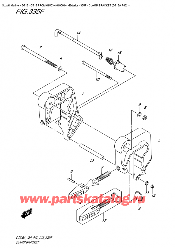  ,   , Suzuki DT15A S / L FROM  01503K-610001~ (P40 016), Clamp  Bracket  (Dt15A P40)