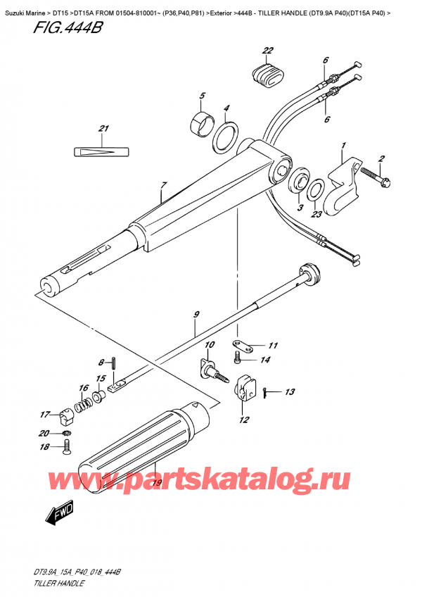 ������ ������������ ��������, �� �������� �����, Suzuki DT15A S / L FROM 01504-810001~ (P40 018) ������ 2018 ����, ������� (Dt9.9A P40) (Dt15A P40) - Tiller Handle  (Dt9.9A  P40)(Dt15A  P40)