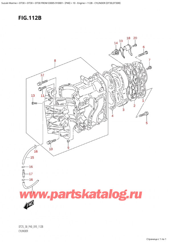 ,    ,  Suzuki DT30E S / L FROM 03005-910001~ (P40 019)   2019 ,  (Dt30, Dt30R) / Cylinder (Dt30,Dt30R)