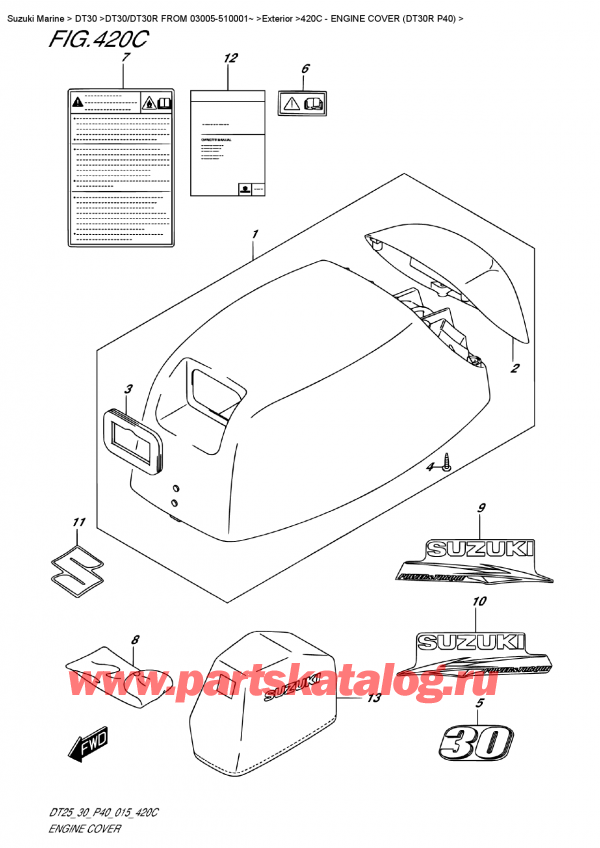 ����� ��������, �� �������� ��������� �����, Suzuki DT30R S/L FROM 03005-510001~, Engine  Cover (Dt30R  P40)
