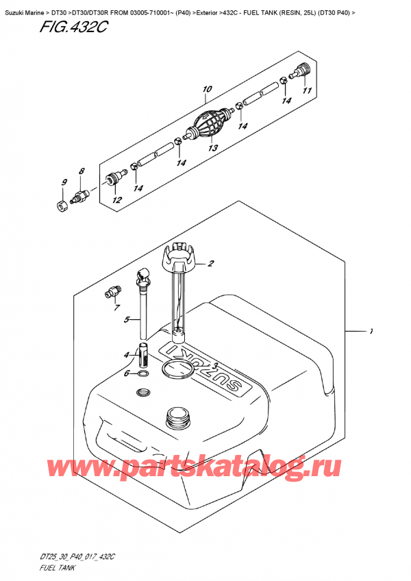  ,    , SUZUKI DT30E S/L FROM 03005-710001~ (P40)  2017 , Fuel  Tank (Resin,  25L)  (Dt30  P40)