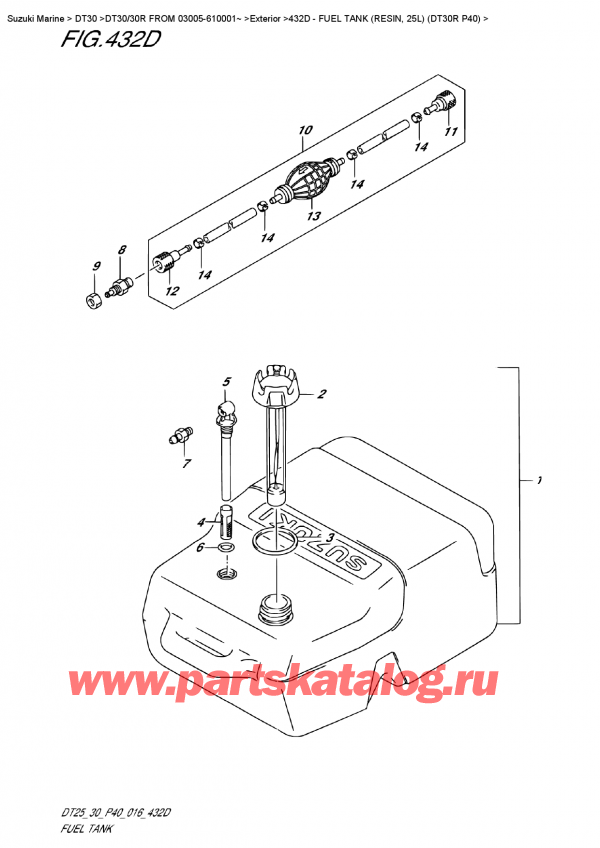  ,    , Suzuki DT30 RS / RL  FROM 03005-610001~ ,   (Resin, 25L) (Dt30R P40) - Fuel Tank (Resin, 25L) (Dt30R P40)