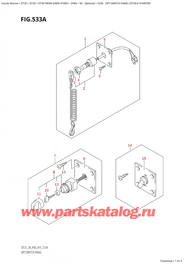  ,   , Suzuki Suzuki DT30E S / L FROM 03005-910001~ (P40 020), :  Panel (Dt30: E) - Opt:switch Panel (Dt30:EStarter)