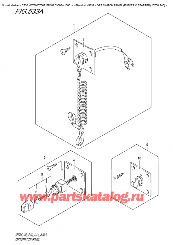������ �������������, �� �����, Suzuki DT30E S / L FROM 03005-410001~  ������ 2014 ����, Opt:switch Panel  (Electric  Starter)  (Dt30  P40) - �����: ������������� �� ������ � ���������������� (Dt30 P40)
