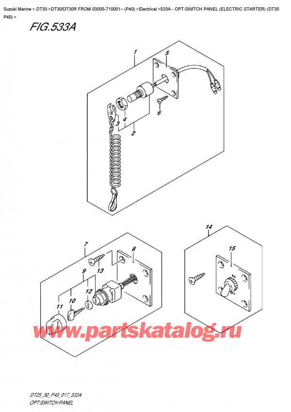   ,    , Suzuki DT30E S/L FROM 03005-710001~ (P40)  2017 , :      (Dt30 P40) - Opt:switch  Panel  (Electric  Starter)  (Dt30  P40)