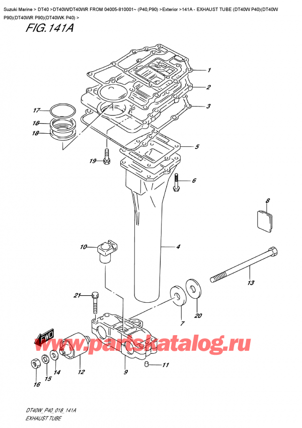  ,   , Suzuki DT40W S/L FROM 04005-810001~ (P40),   (Dt40W P40) (Dt40W P90) (Dt40Wr P90) (Dt40Wk P40) - Exhaust Tube (Dt40W P40)(Dt40W  P90)(Dt40Wr  P90)(Dt40Wk  P40)