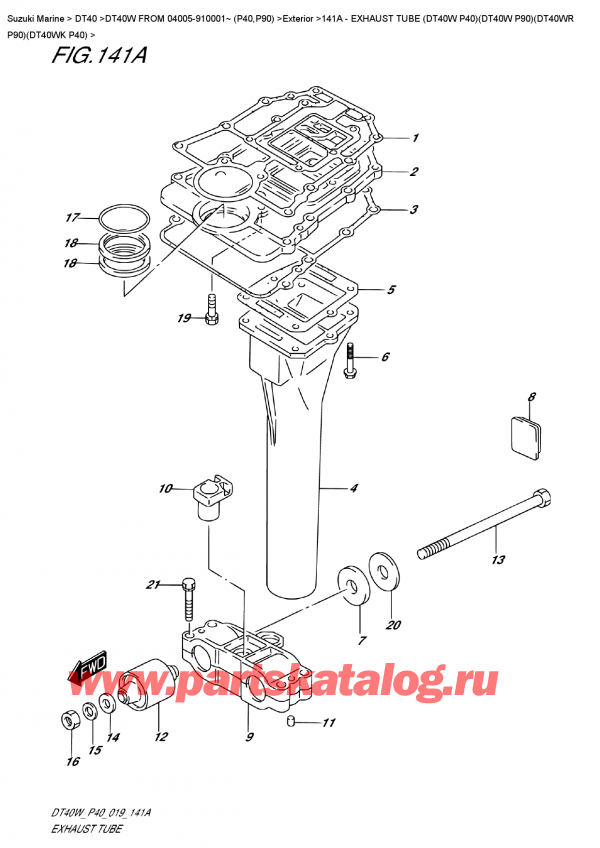 ������������ ��������, �� ��������� ���������, SUZUKI DT40W S-L FROM 04005-910001~ (P40), Exhaust Tube (Dt40W P40)(Dt40W  P90)(Dt40Wr  P90)(Dt40Wk  P40)