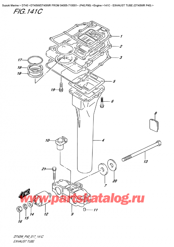  ,    , Suzuki DT40W RS / RL FROM 04005-710001~ (P40), Exhaust Tube   (Dt40Wr  P40)