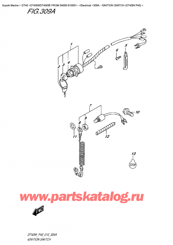   ,    , Suzuki DT40W S/L FROM 04005-610001~   2016 , Ignition  (Dt40W P40) / Ignition Switch (Dt40W P40)