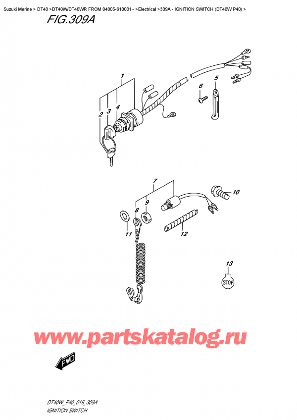   , , Suzuki DT40W S/L FROM 04005-610001~   2016 , Ignition Switch (Dt40W P40) / Ignition  (Dt40W P40)