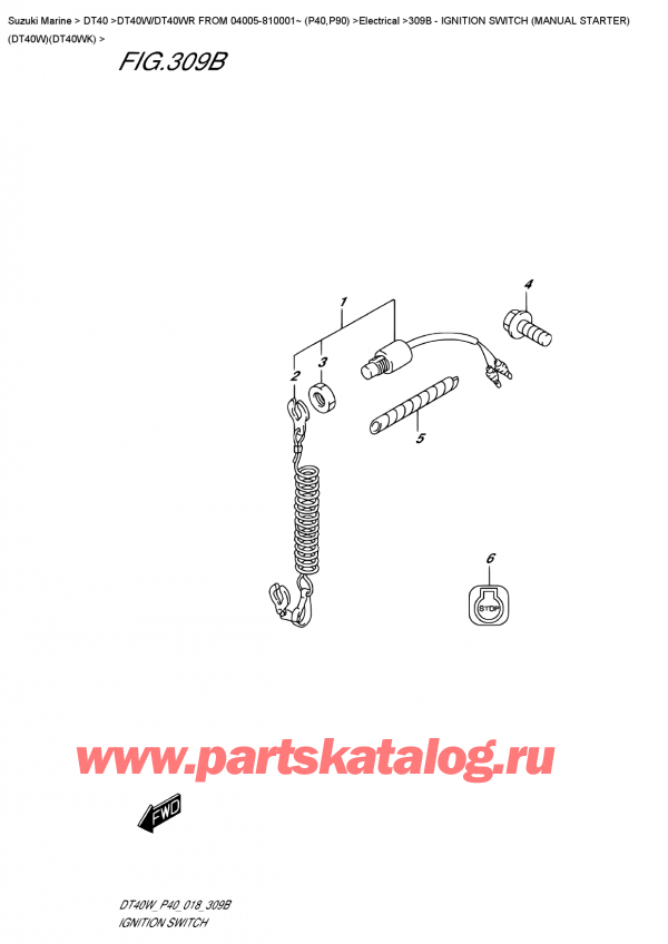  ,   , SUZUKI DT40W S/L FROM 04005-810001~ (P40), Ignition  Switch  (Manual  Starter)  (Dt40W)(Dt40Wk)