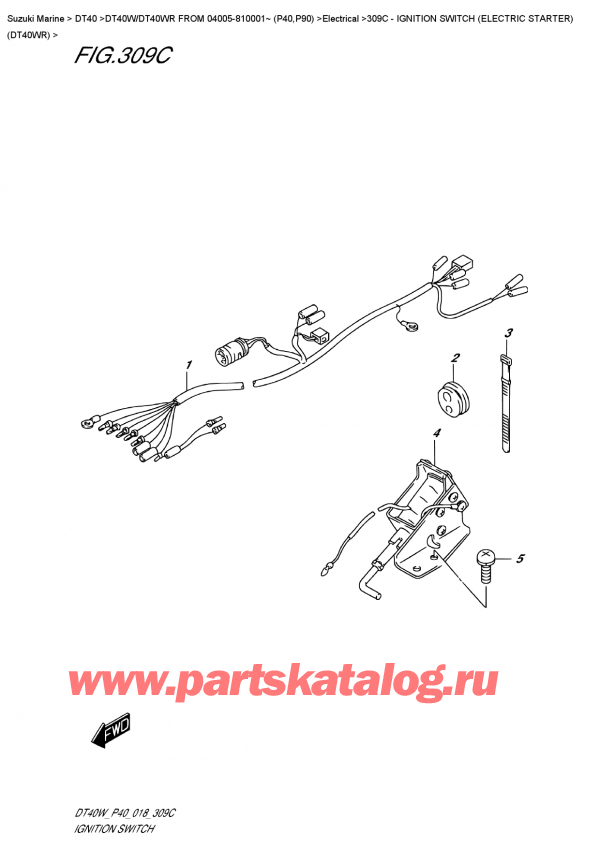 ��������� ��������, �� �������� �����, Suzuki DT40W RS / RL FROM 04005-810001~ (P40) ������ 2018 ����, Ignition  Switch  (Electric  Starter)  (Dt40Wr) / Ignition ������������� (��������������) (Dt40Wr)