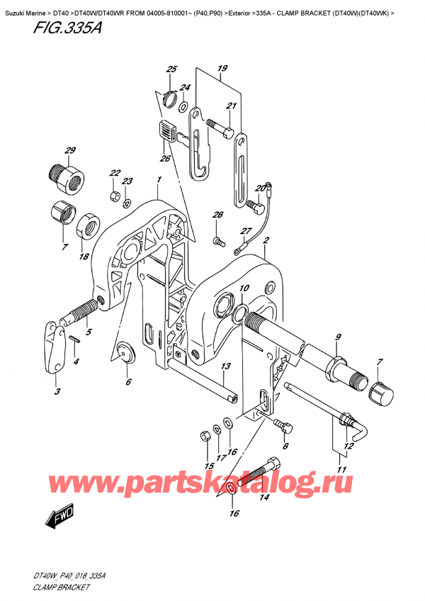 ��������� ������������ ��������, �� ��������� ���������, Suzuki DT40W S/L FROM 04005-810001~ (P40), Clamp  Bracket  (Dt40W)(Dt40Wk) / ��������� ������ (Dt40W) (Dt40Wk)