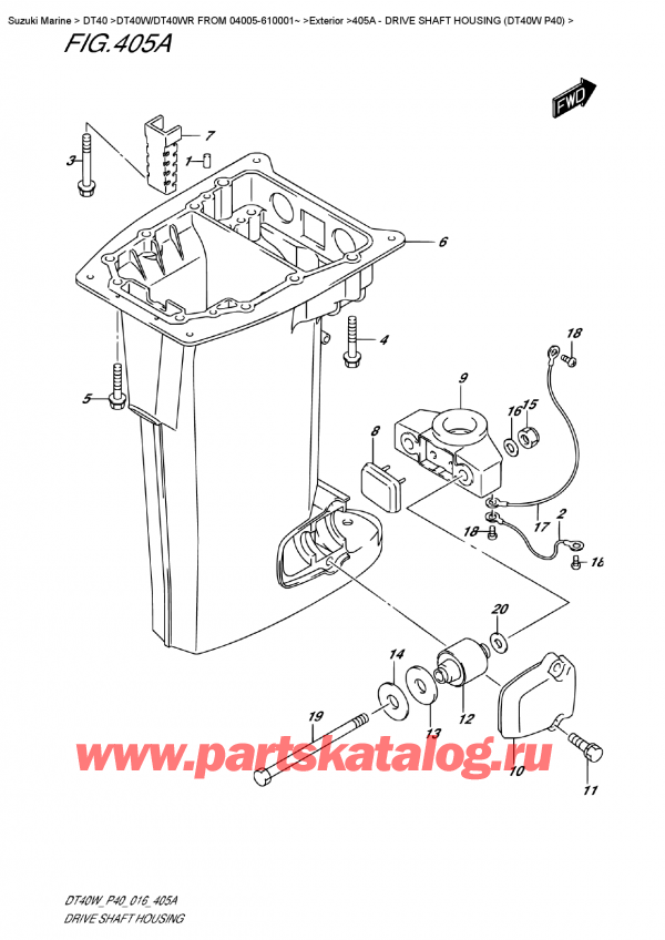   ,   , Suzuki DT40W S/L FROM 04005-610001~ ,    (Dt40W P40) - Drive  Shaft Housing (Dt40W P40)