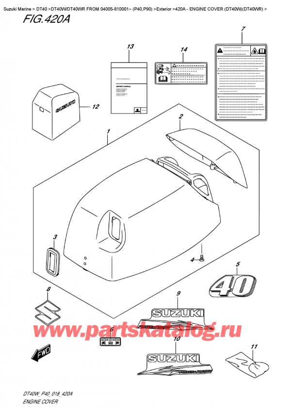  ,   , Suzuki DT40W S/L FROM 04005-810001~ (P40),   () (Dt40W) (Dt40Wr) / Engine  Cover  (Dt40W)(Dt40Wr)