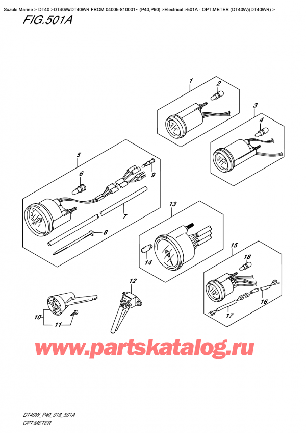 �������������, �� �������� �����, Suzuki DT40W RS / RL FROM 04005-810001~ (P40) ������ 2018 ����, �����: ������� (Dt40W) (Dt40Wr) / Opt:meter (Dt40W)(Dt40Wr)