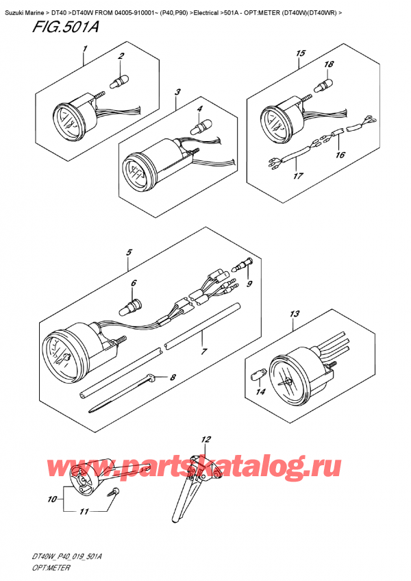   ,   , Suzuki DT40W S-L FROM 04005-910001~ (P40), Opt:meter (Dt40W)(Dt40Wr)