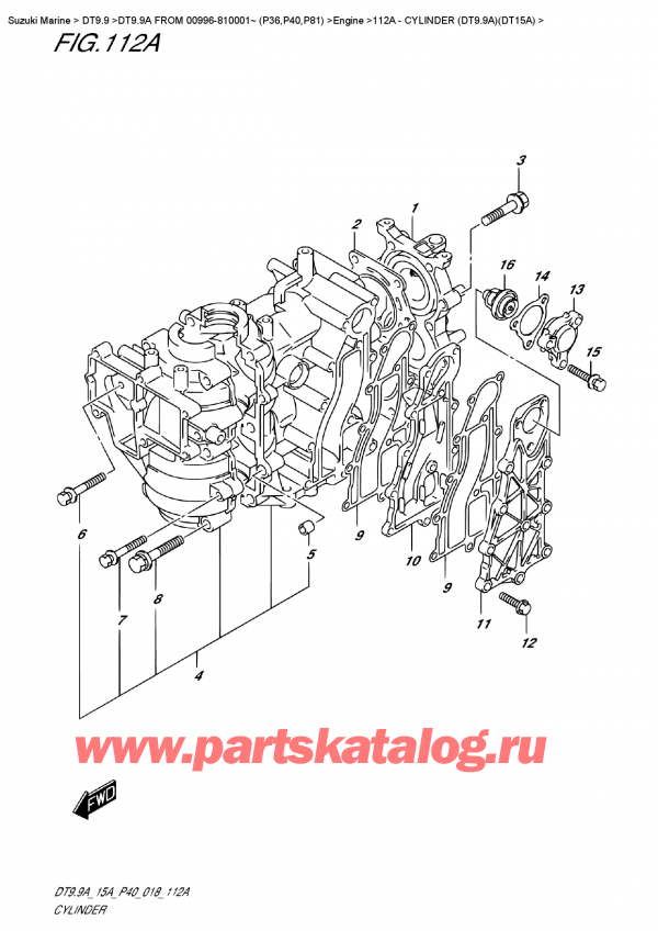 ������ ������������ ��������, �� ��������� ���������, Suzuki DT9.9A S FROM 00996-810001~ (P40), Cylinder (Dt9.9A)(Dt15A)