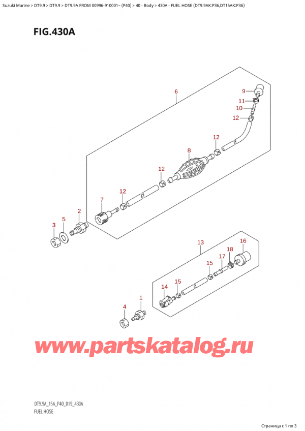  ,   , Suzuki Suzuki DT9.9A S FROM 00996-910001~ (P40 021),   (Dt9.9Ak: p36, Dt15Ak: p36)
