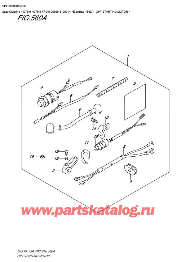 ,   , Suzuki DT9.9 FROM 00996-610001~   2016 , Opt:starting Motor - : 