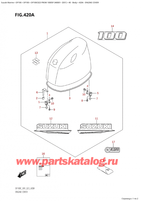   ,   , SUZUKI Suzuki DF100C TL / TX FROM 10005F-340001~  (E01 023), Engine Cover