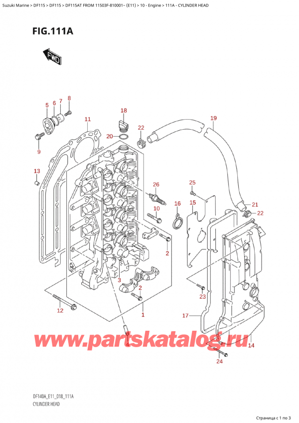  ,   , Suzuki Suzuki DF115A TS / TL FROM 11503F-810001~  (E11) - 2018, Cylinder Head /   