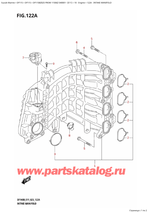 ������ �������������, �� ��������� ���������, Suzuki DF115B ZL / ZX FROM 11506Z-540001~ (E11 025), Intake Manifold / �������� ���������