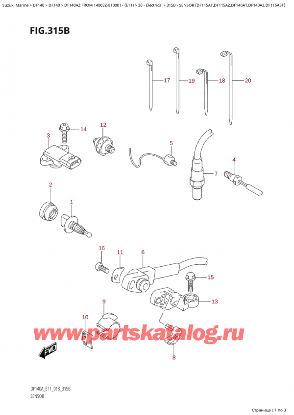��������� ������������ ��������, �� ��������� ���������, Suzuki Suzuki DF140A ZL / ZX FROM 14003Z-810001~  (E11) - 2018, ������ (Df115At, Df115Az, Df140At, Df140Az, Df115Ast) / Sensor (Df115At,Df115Az,Df140At,Df140Az,Df115Ast)