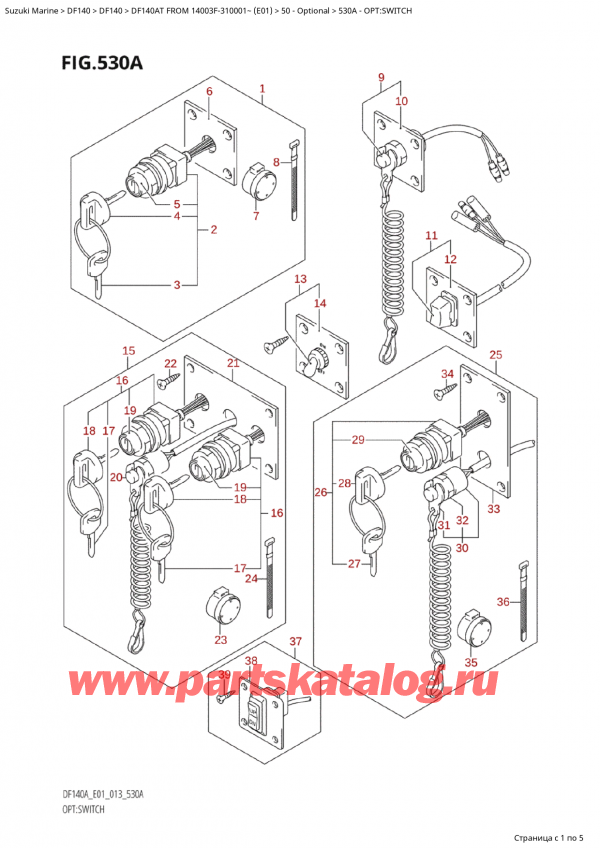   ,   , Suzuki Suzuki DF140AT S / L FROM 14003F-310001~  (E01 013), Opt:switch / : 