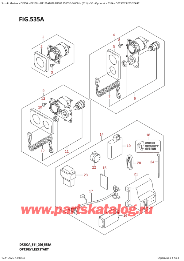 ������������ ��������, �� �����, Suzuki DF150AT L / X FROM 15003F-640001~ (E11 026) ������ 2026 ����, Opt:key  Less  Start / �����: ���� Less Start