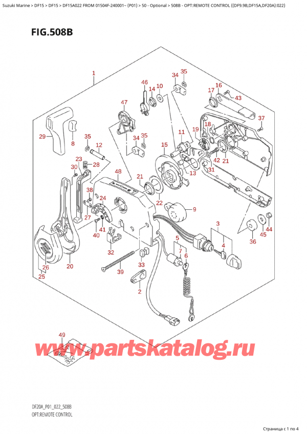  ,   ,  Suzuki DF15A S /L FROM 01504F-240001~  (P01) - 2022  2022 , Opt:remote  Control ((Df9.9B,Df15A,Df20A):022)