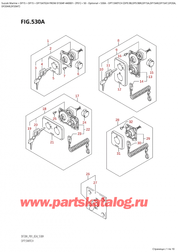 ������ ������������ ��������, �� �������� �����, Suzuki Suzuki DF15AT S / L FROM 01504F-440001~  (P01 024) ������ 2024 ����, Opt:switch  (Df9.9B,Df9.9Br,Df15A,Df15Ar,Df15At,Df20A, / �����: ������������� (Df9.9B, Df9.9Br, Df15A, Df15Ar, Df15At, Df20A,