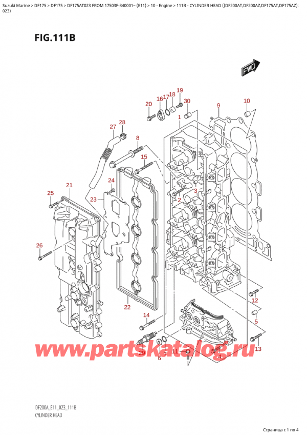 ������������ ��������, �� �������� �����, Suzuki Suzuki DF175A TL / TX FROM 17503F-340001~  (E11) - 2023, Cylinder  Head ((Df200At,Df200Az,Df175At,Df175Az):023)